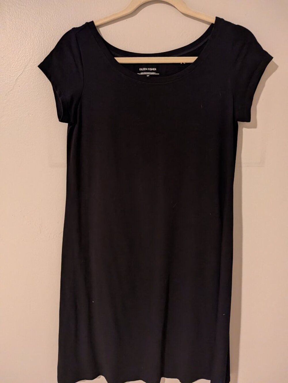 Eileen Fisher Women's Black Short Sleeve Scoop Neck Midi Dress | Size S/P